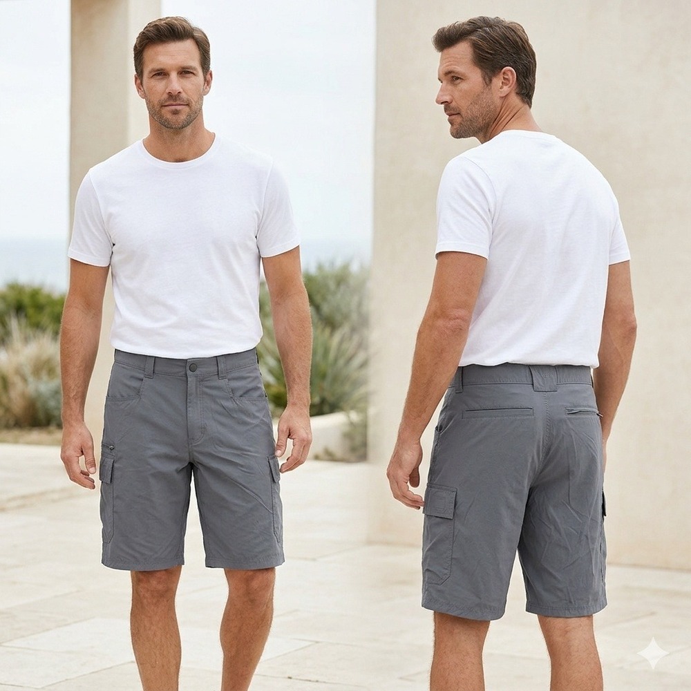 Orvis Men 32 Tech Cargo Shorts Gray Hiking Utility Gorpcore Stretch Lightweight